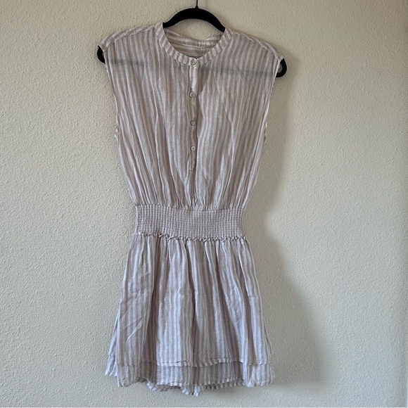 Rails Women’s Mini Dress Small Cream Beige Stripe Smock Stretch Waist Vacation - Picture 1 of 9
